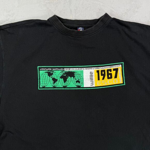Vintage 90s-00s Willie Esco Black Jersey Knit Graphic T-shirt Men's XXL - Picture 2 of 4
